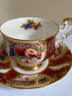Paragon Cup & Saucer Fruit Pattern with Burgundy & Gold Gilt